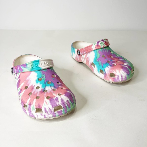 CROCS Shoes - Crocs white pink purple blue multicolored tie dye Mens 7 Womens 9